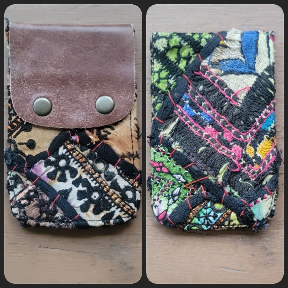 🫡🧀 Free People Boho Embroidered Repurposed vtg banjara hippie Wallet card case